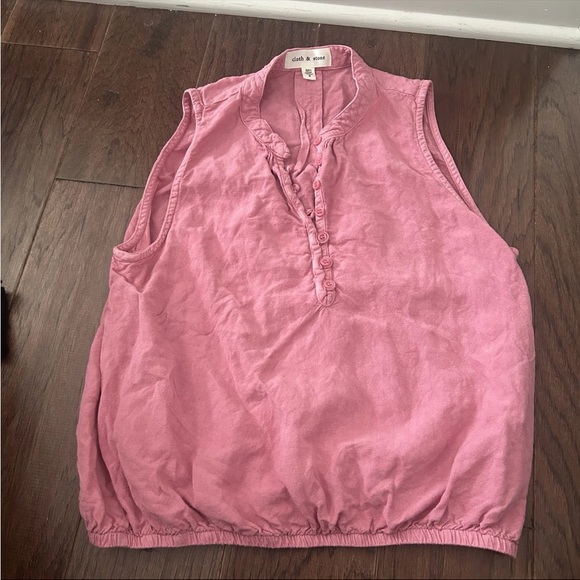 Cloth & Stone Half Placket Linen Blend Tank Top Vintage Berry Pink Small - Picture 3 of 8